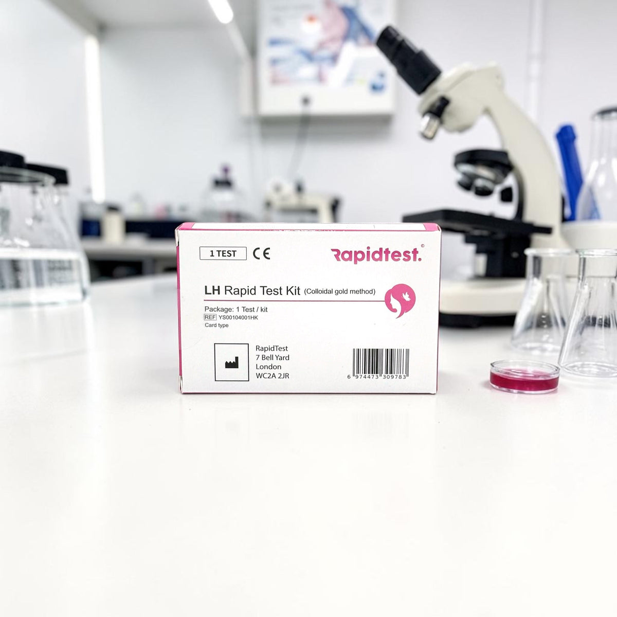 LH Test Kit for home use on lab counter - Check your fertility and LH hormone levels today - STIhealthcheck.com