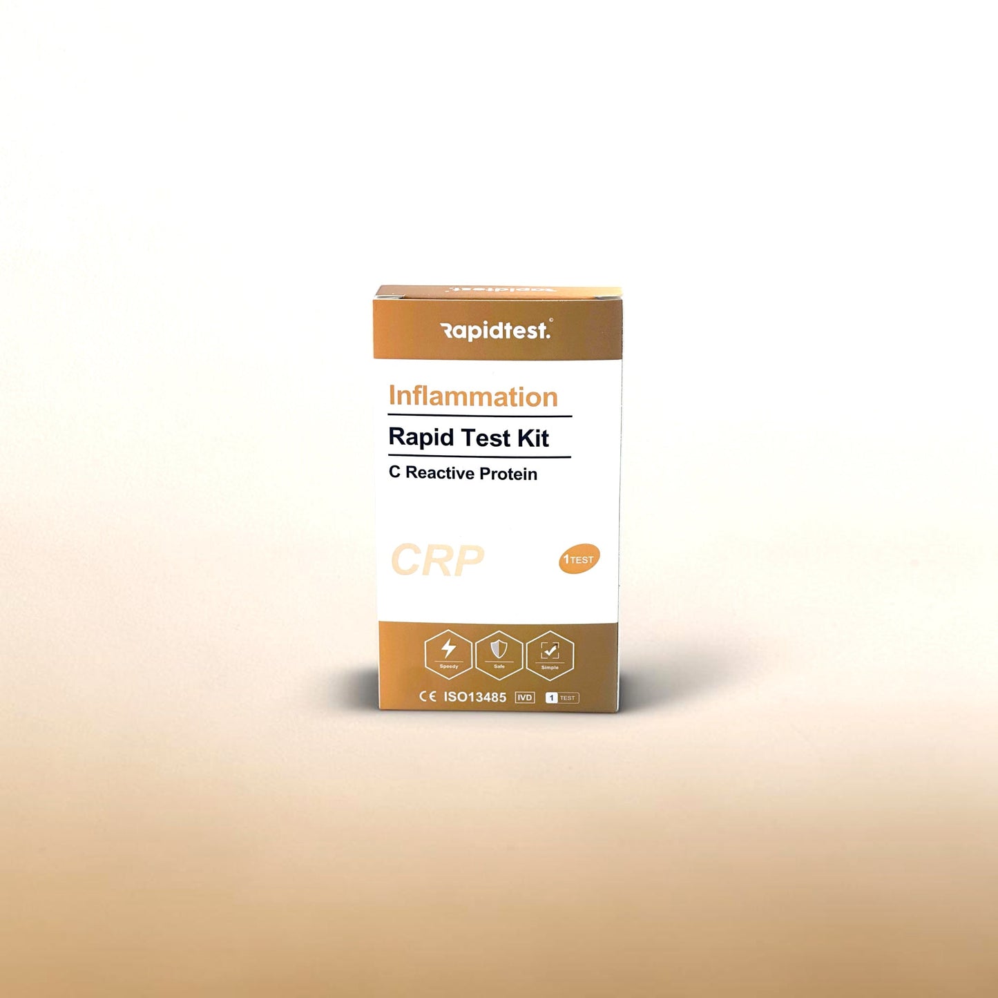 Rapid test kit box for inflammation and CRP on a gradient background - rapidtest.co
