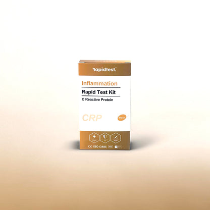 Rapid test kit box for inflammation and CRP on a gradient background - rapidtest.co