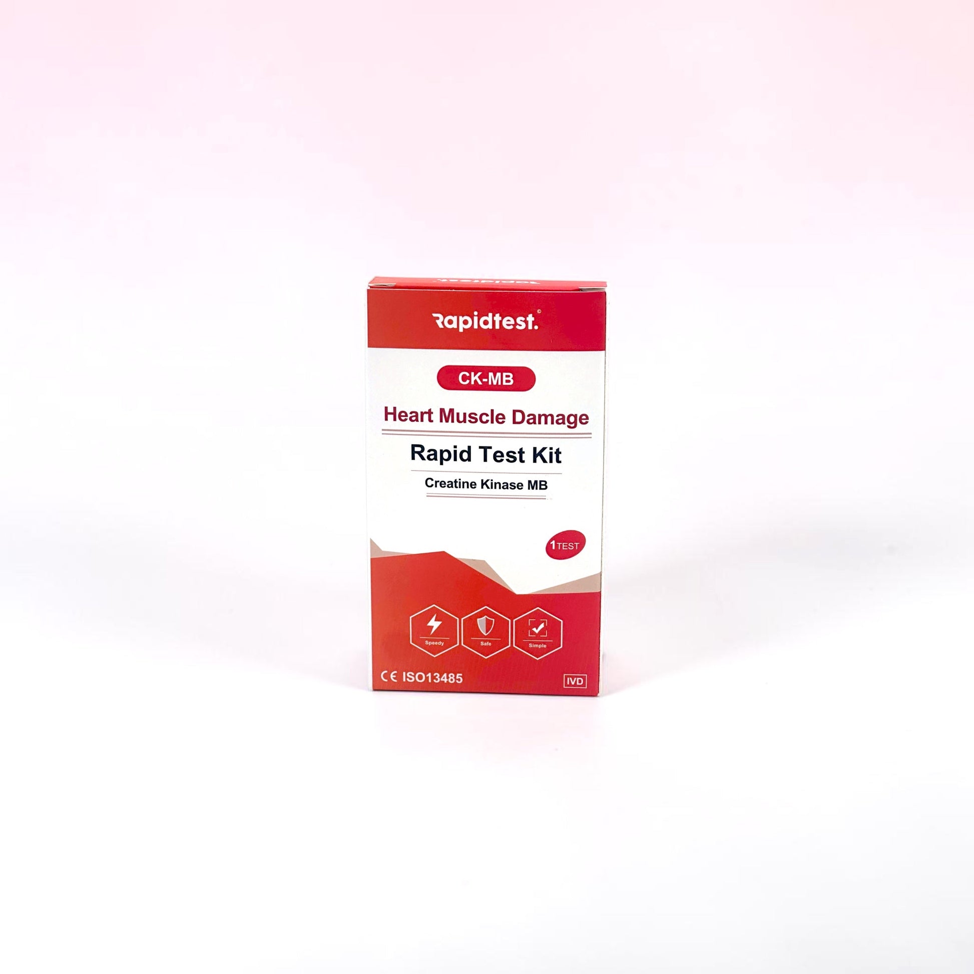 At Home Rapid Test for heart muscle damage rapid test kit box on a white background (Creatine Kinase MB test kit) - rapidtest.co