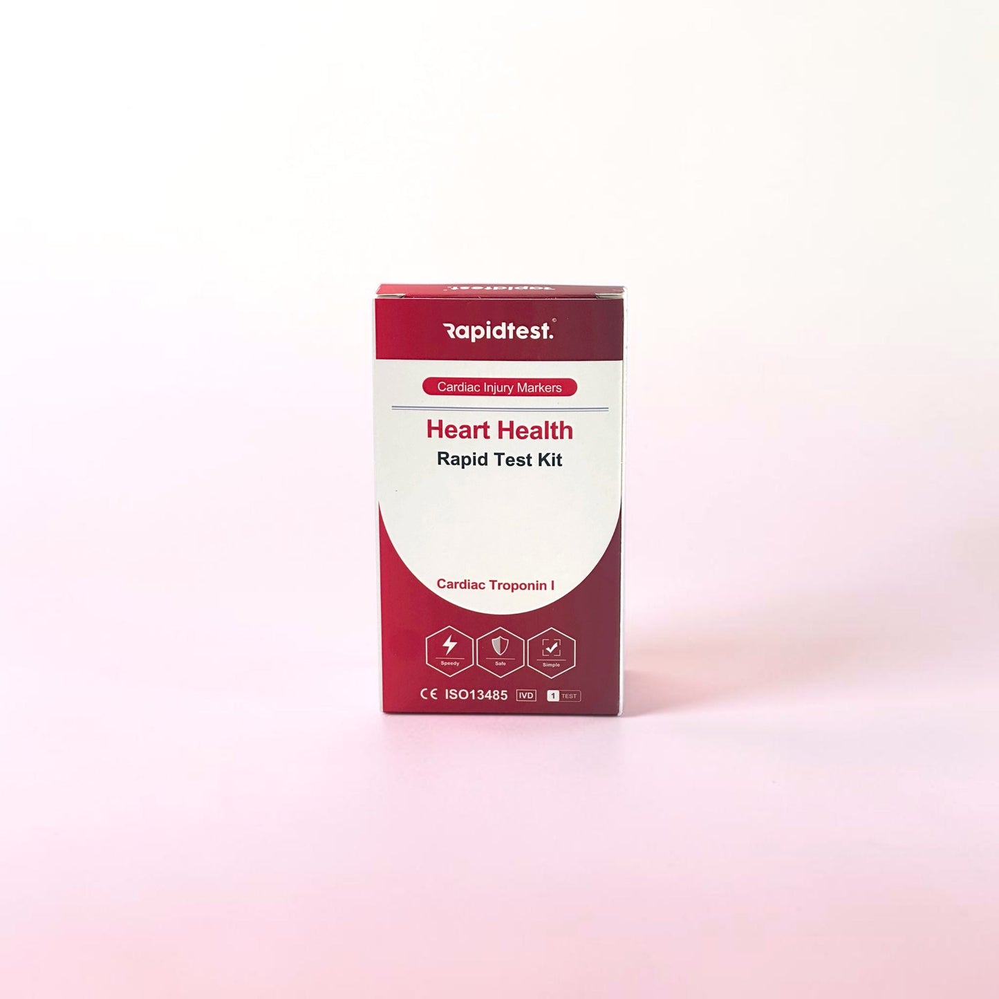 Heart health rapid test kit box on a white background - at home Troponin test kit