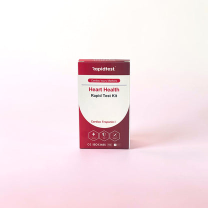 Heart health rapid test kit box on a white background - at home Troponin test kit