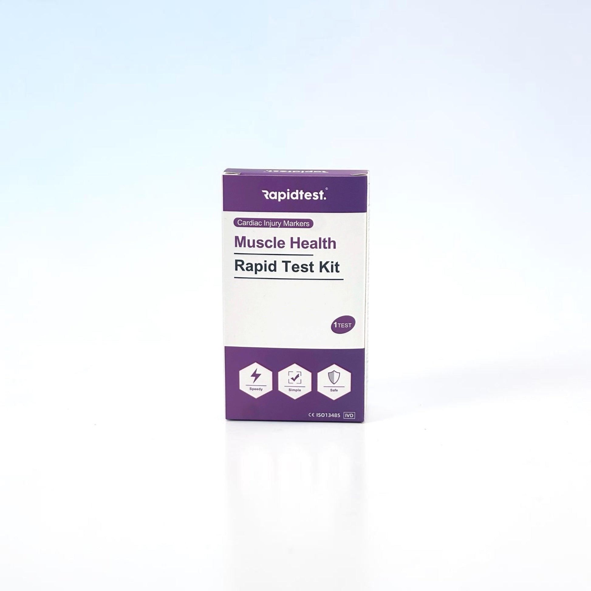 Rapidtest Muscle Health Rapid Test Kit packaging on a light blue background - rapidtest.co