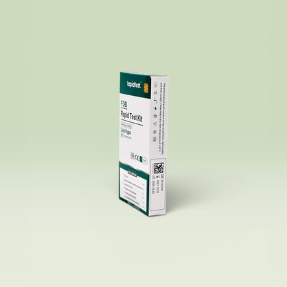 FOB Bowel Cancer At Home Self Test on green background at angle - Rapidtest.co