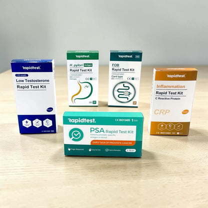 Mens Health MOT Testing - PSA, FOB Testosterone, Inflammation and H. pylori testing at home - 5-in-1 test kit - rapidtest.co